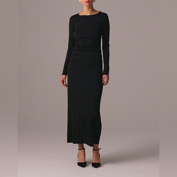 NWT J CREW Long-sleeve dress in jersey crepe in black - Picture 2 of 8